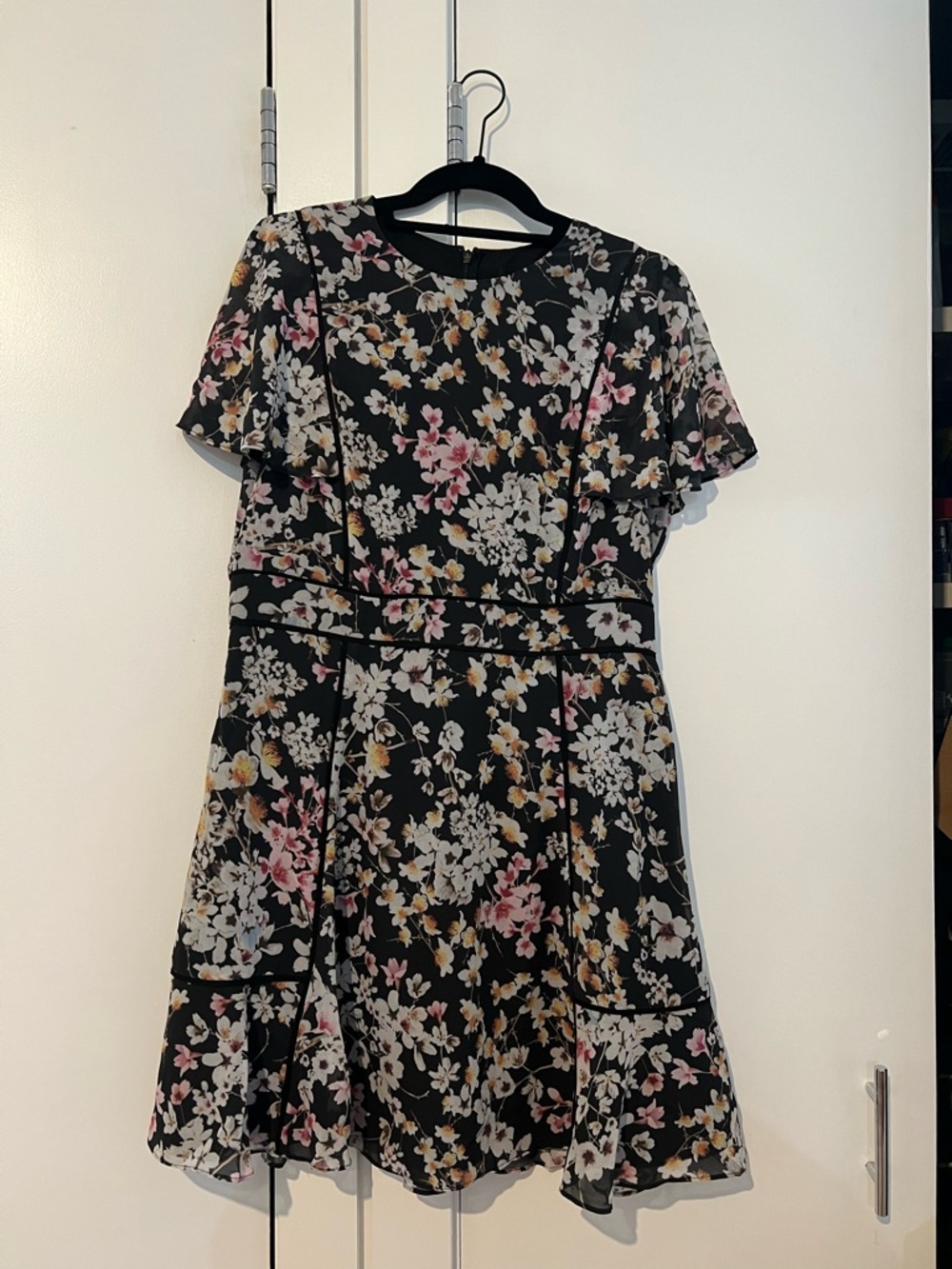 Ted Baker London Black Floral Short-Sleeve Fit-and-Flare Dress